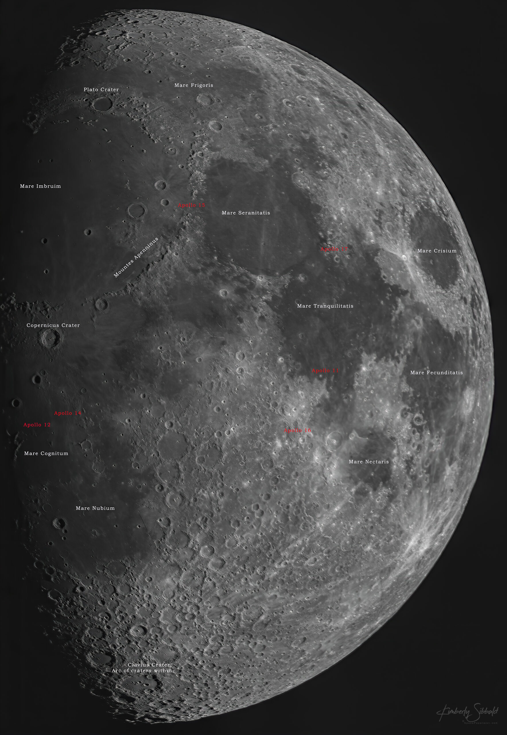 Moon Waxing Gibbous 60% with labels | SpacePaparazzi